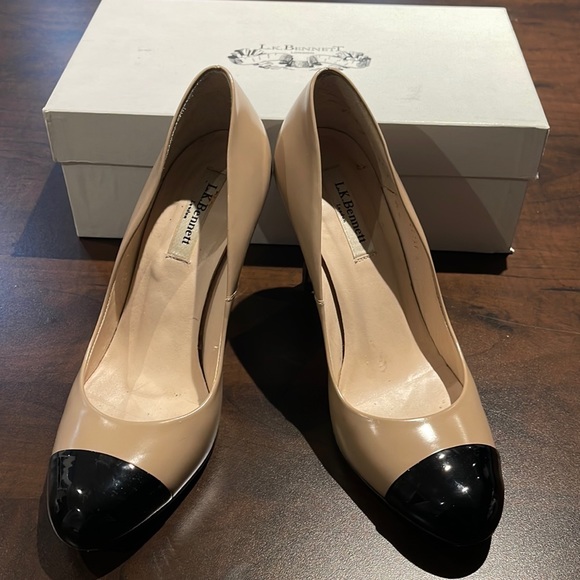 LK Bennett Shoes - LK Bennett London Bruton Tan and Black round toed heels EU 37.5 (US 7)